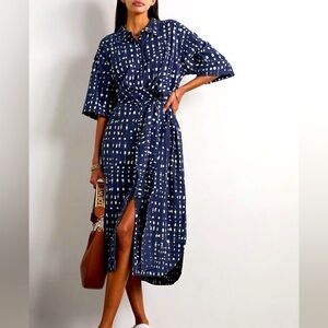 Apiece Apart Blue and Cream Faux Warp Dress